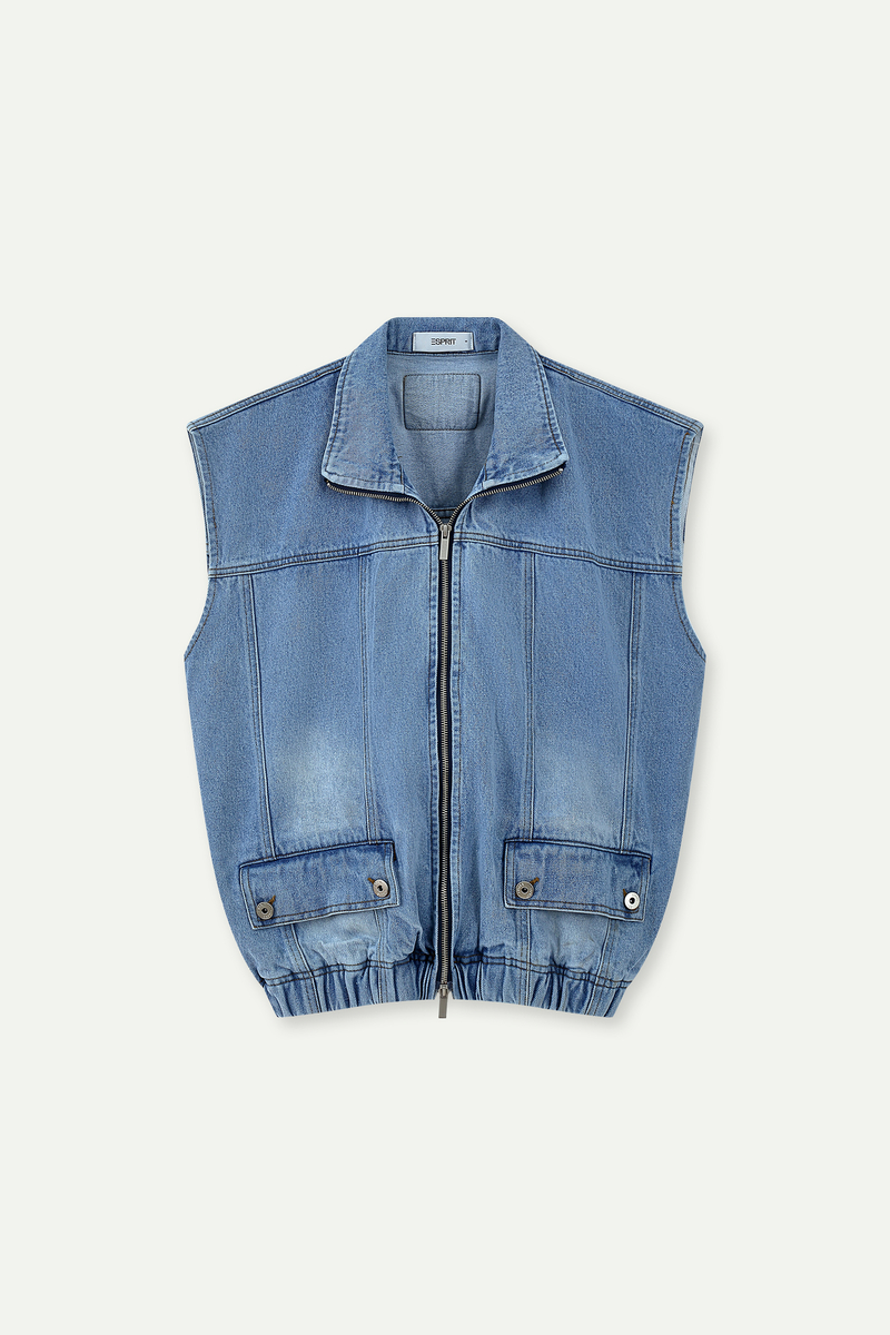 Zip-Up Denim Vest