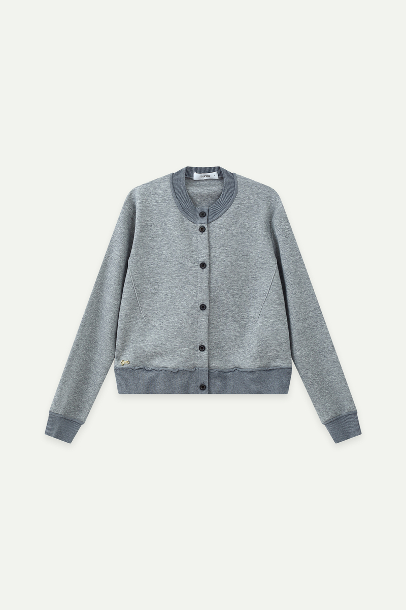 Cropped Button-Up Baseball Sweatshirt 