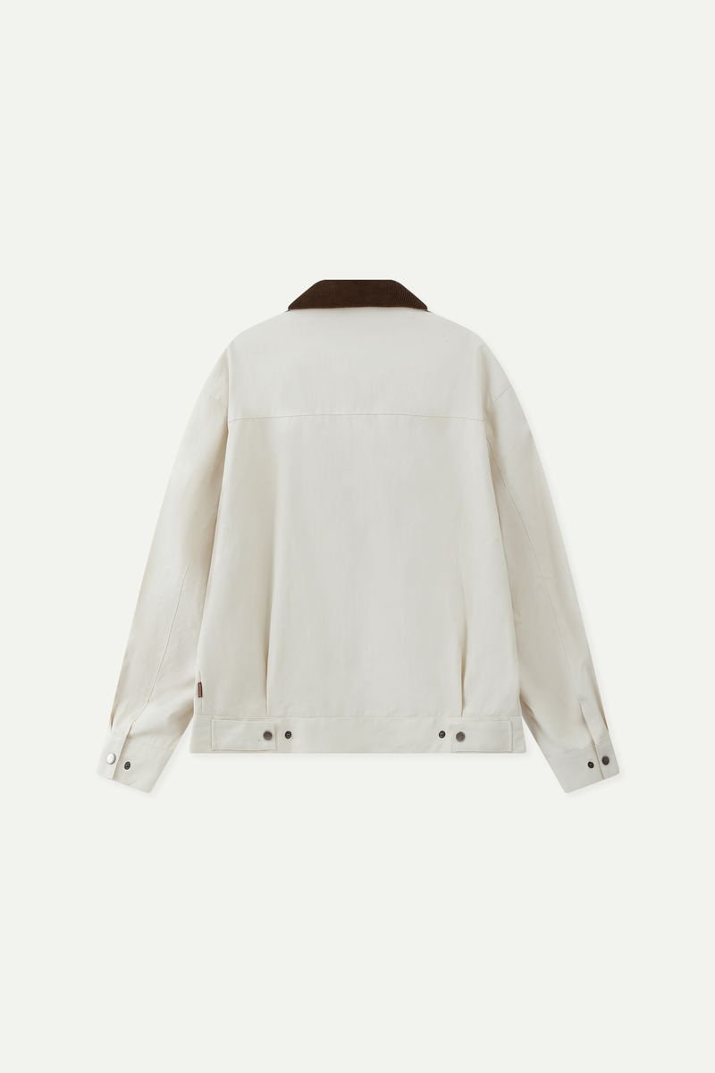 Contrast Collar Pleated Zip-Up Jacket