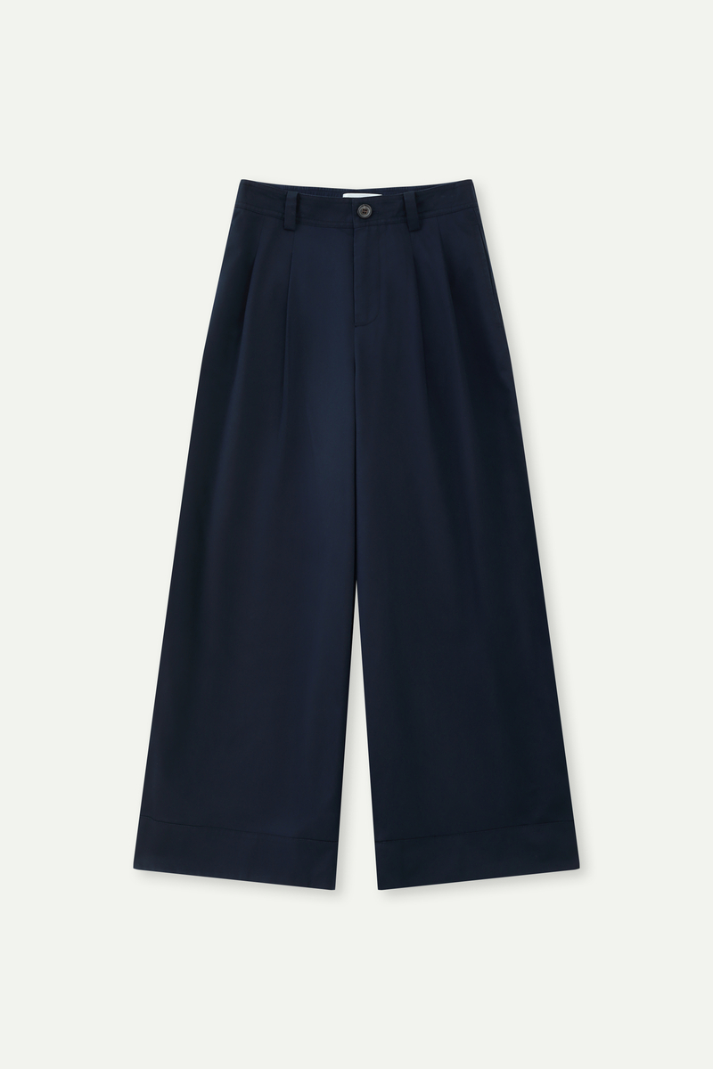 Pleated High-Waisted Wide-Leg Casual Pants