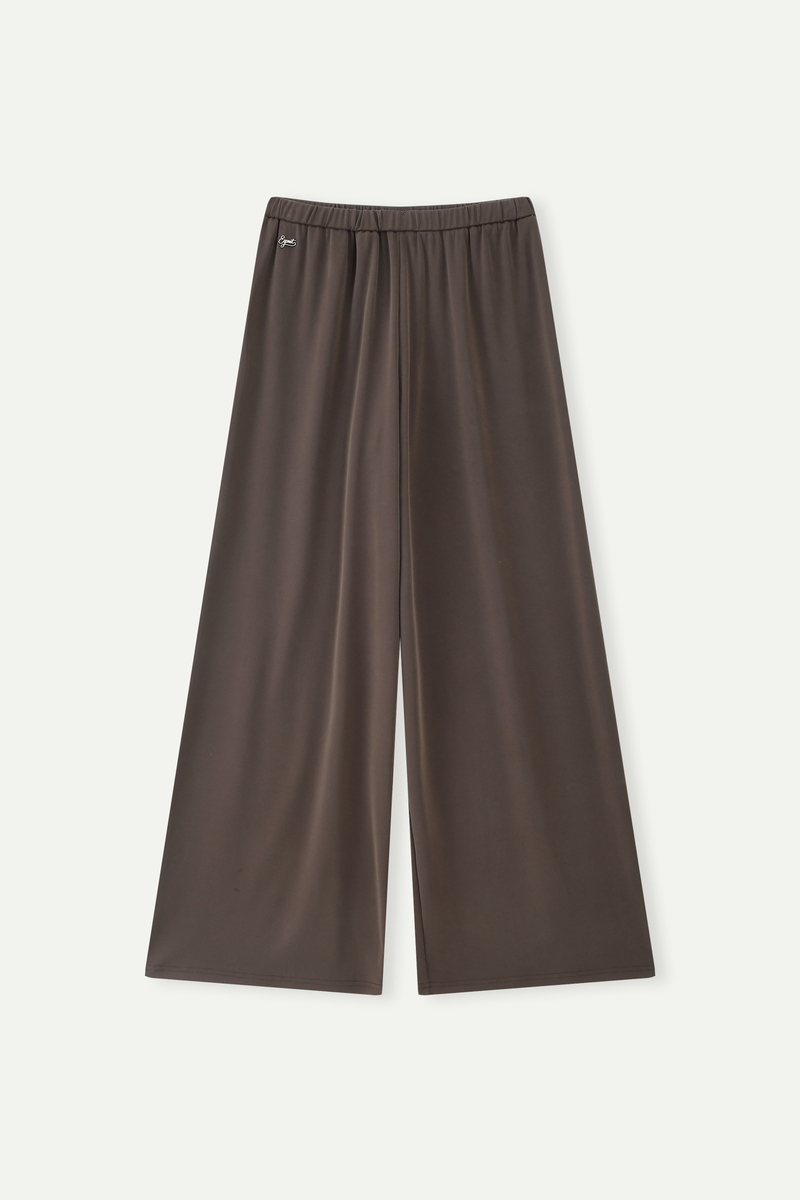 Ribbed Knit Elastic Waist Wide-Leg Pants