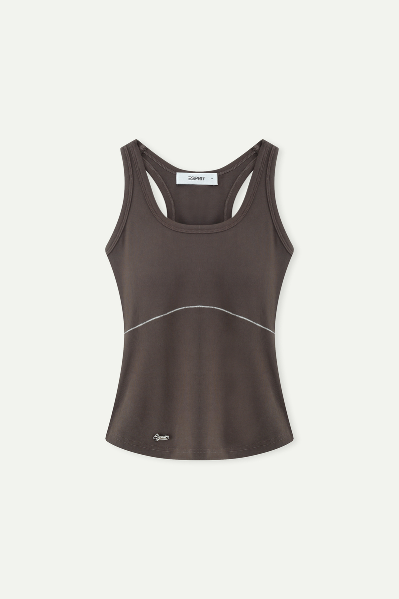 Ribbed Knit Contrast Stitch Racerback Tank