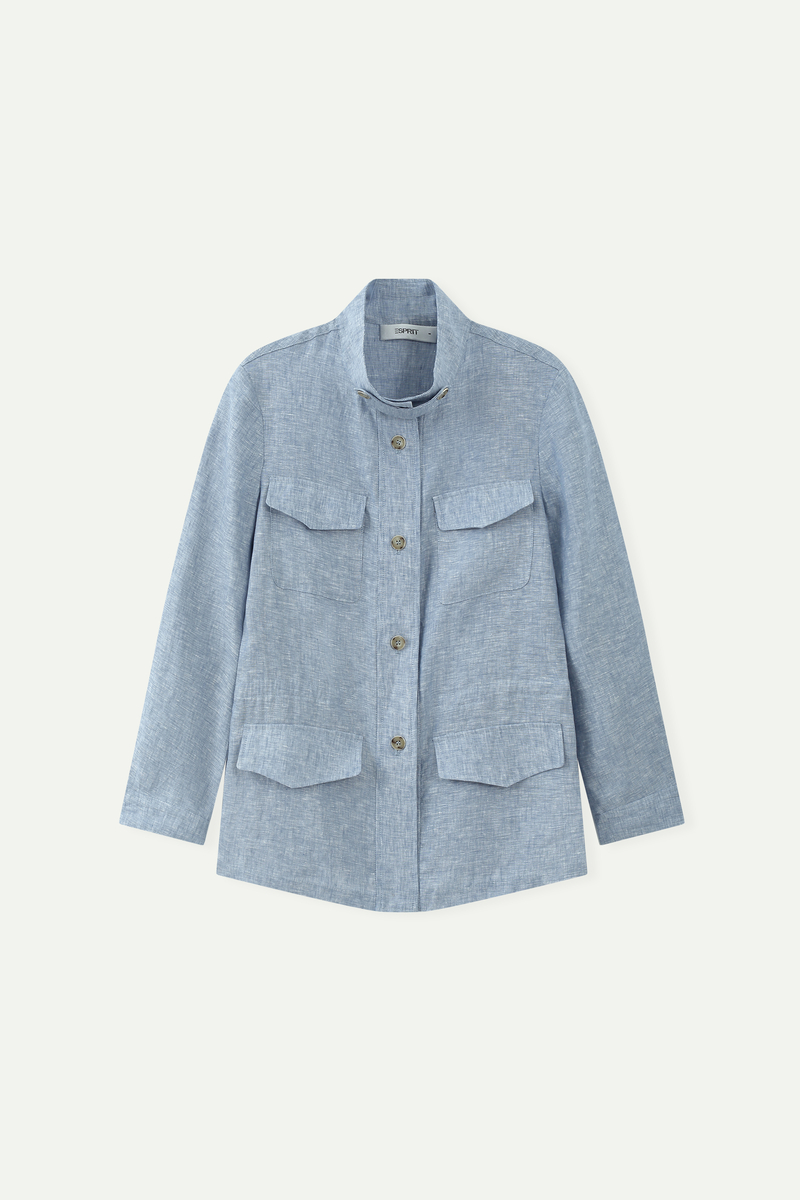 Linen Stand Collar Safari Jacket
