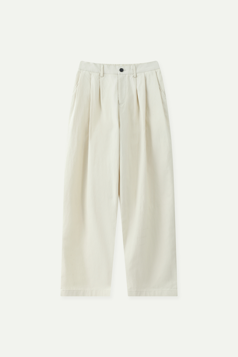 Elasticated Waist Pleated Wide-Leg Trousers