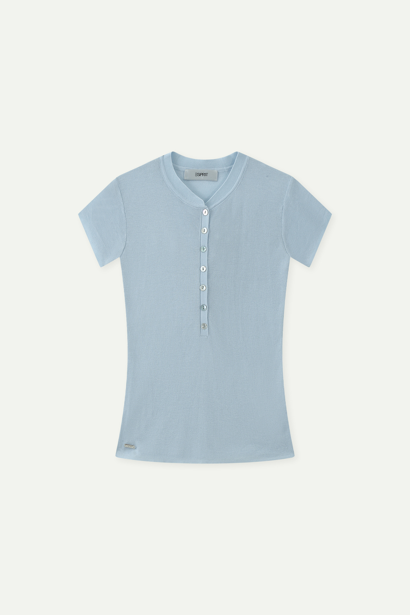 Fine Knit Henley Short-Sleeve Top