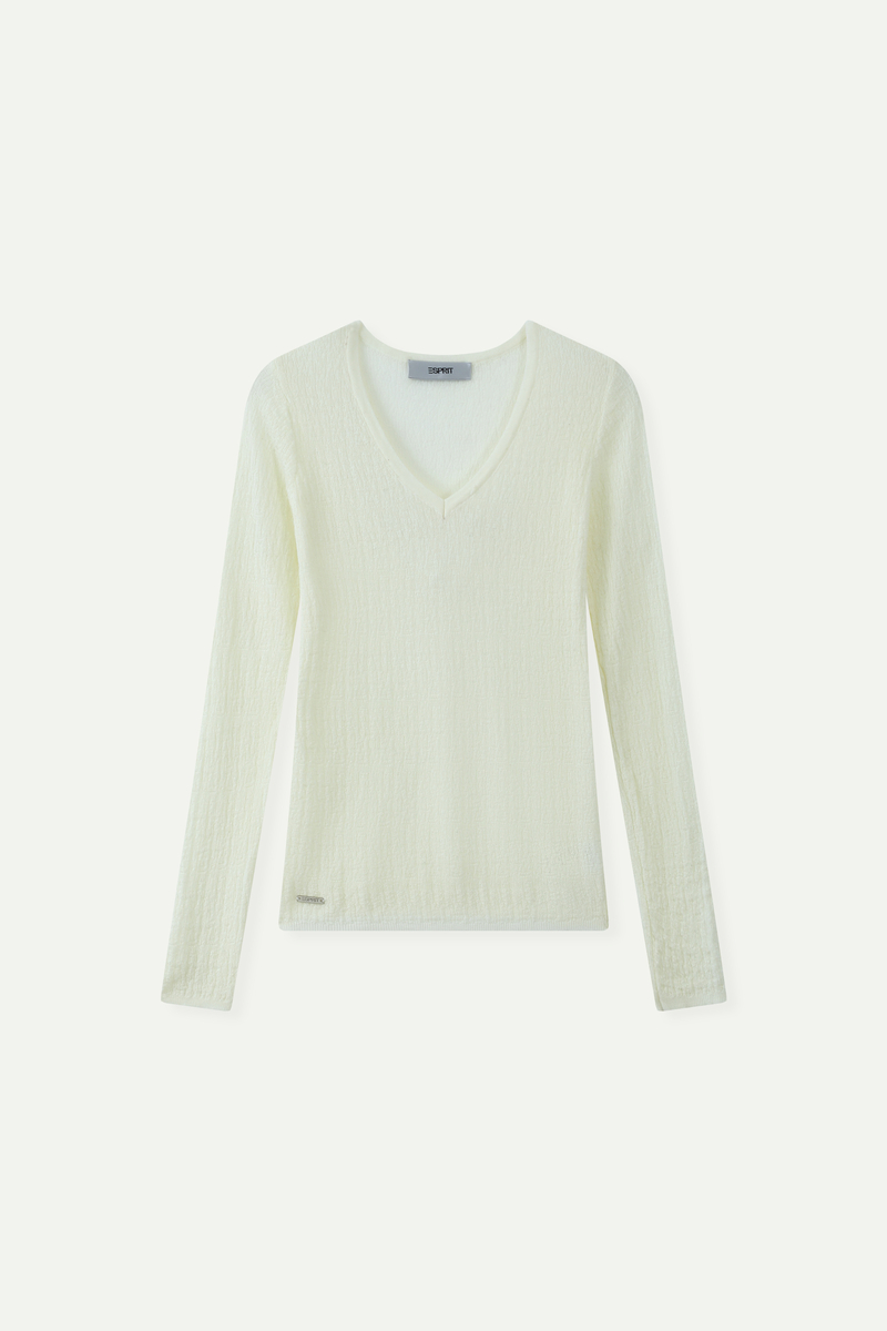 Textured V-Neck Long-Sleeve Knit Top