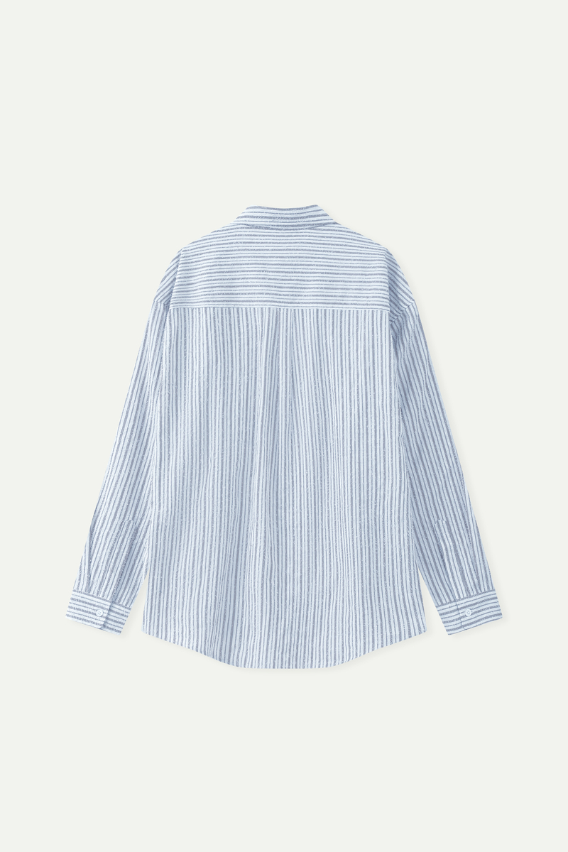 Cotton-Blend Textured Stripe Oversized Shirt