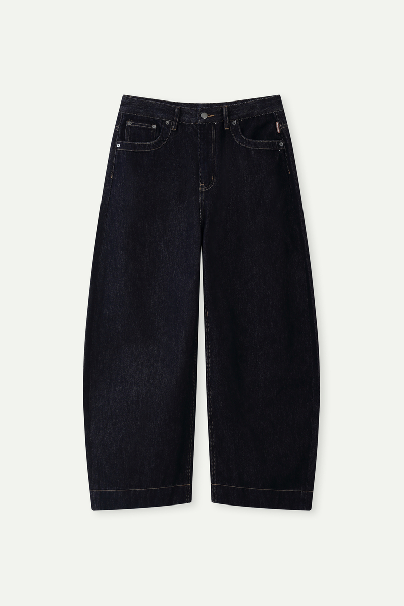 Dark Wash Balloon Leg Jeans with Suede Pocket Detail