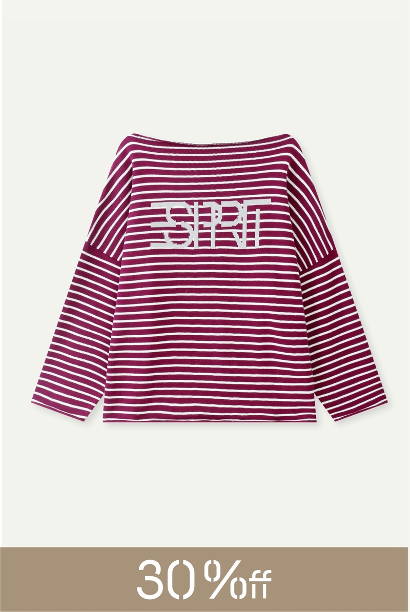 Striped Logo Oversized Boat Neck Sweatshirt
