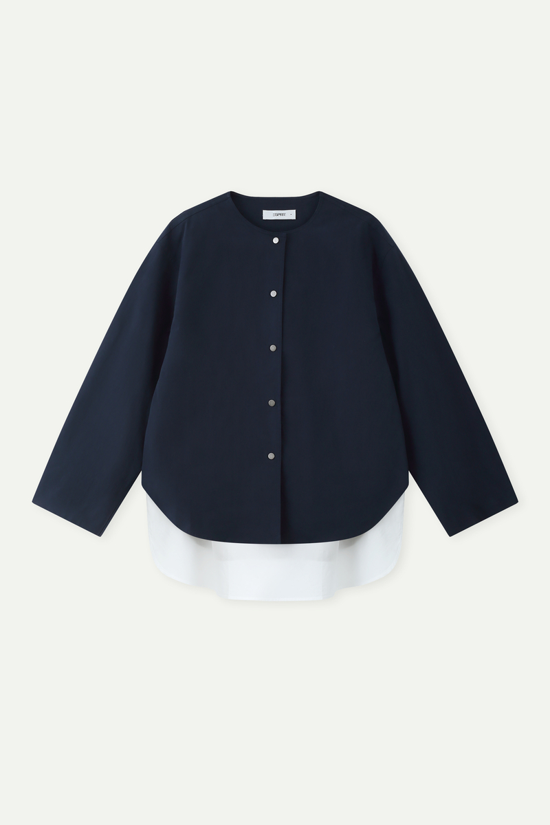 Oversized Collarless Button-Up Shirt