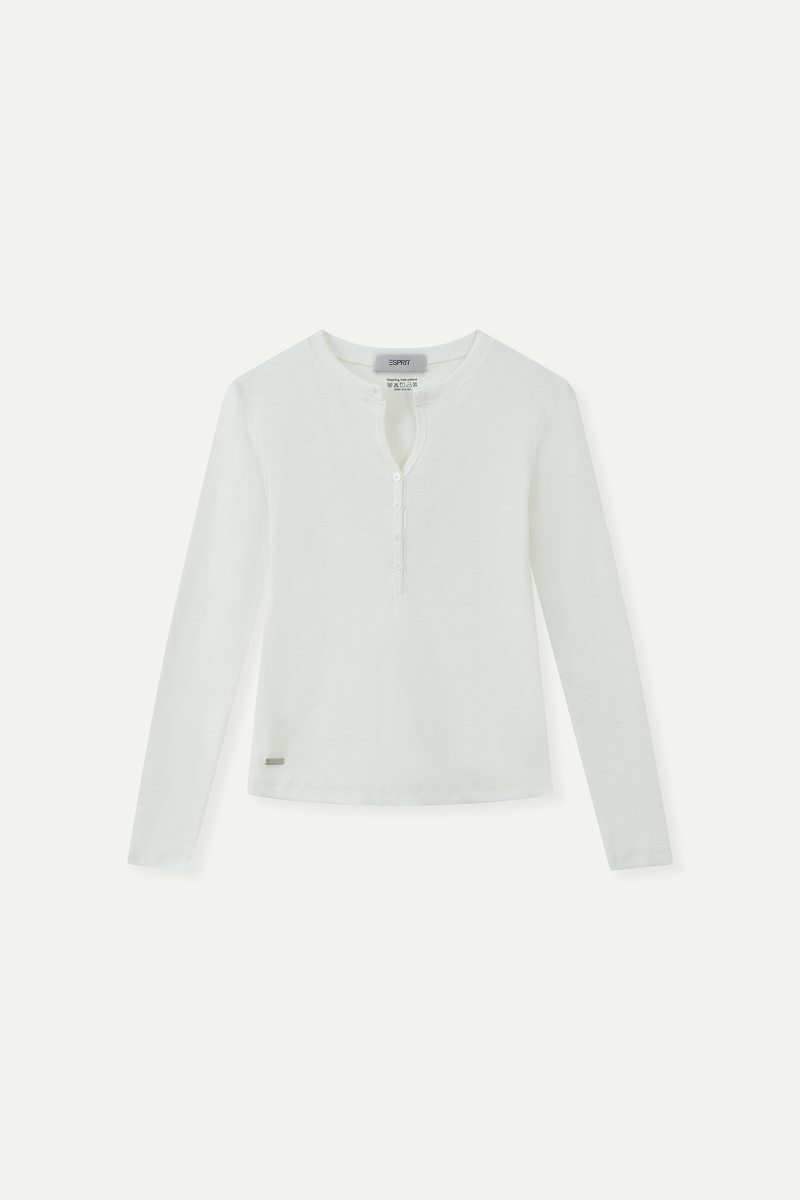 Essential Ribbed Henley Long‑Sleeve Top