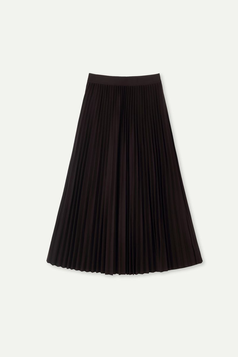 Elastic‑Waist Pleated Midi Skirt