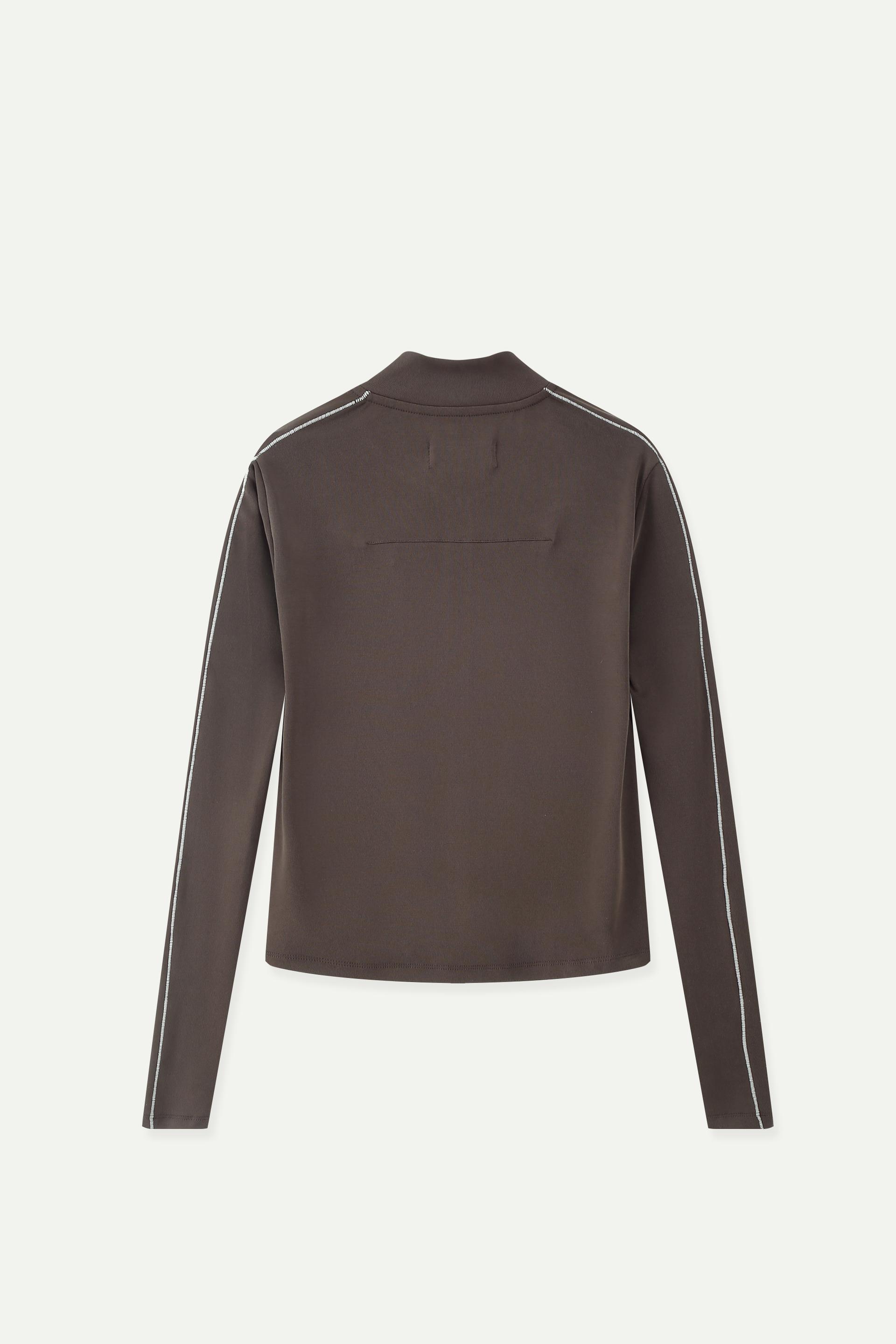 Contrast Piping Baseball Collar Zip-Up Top