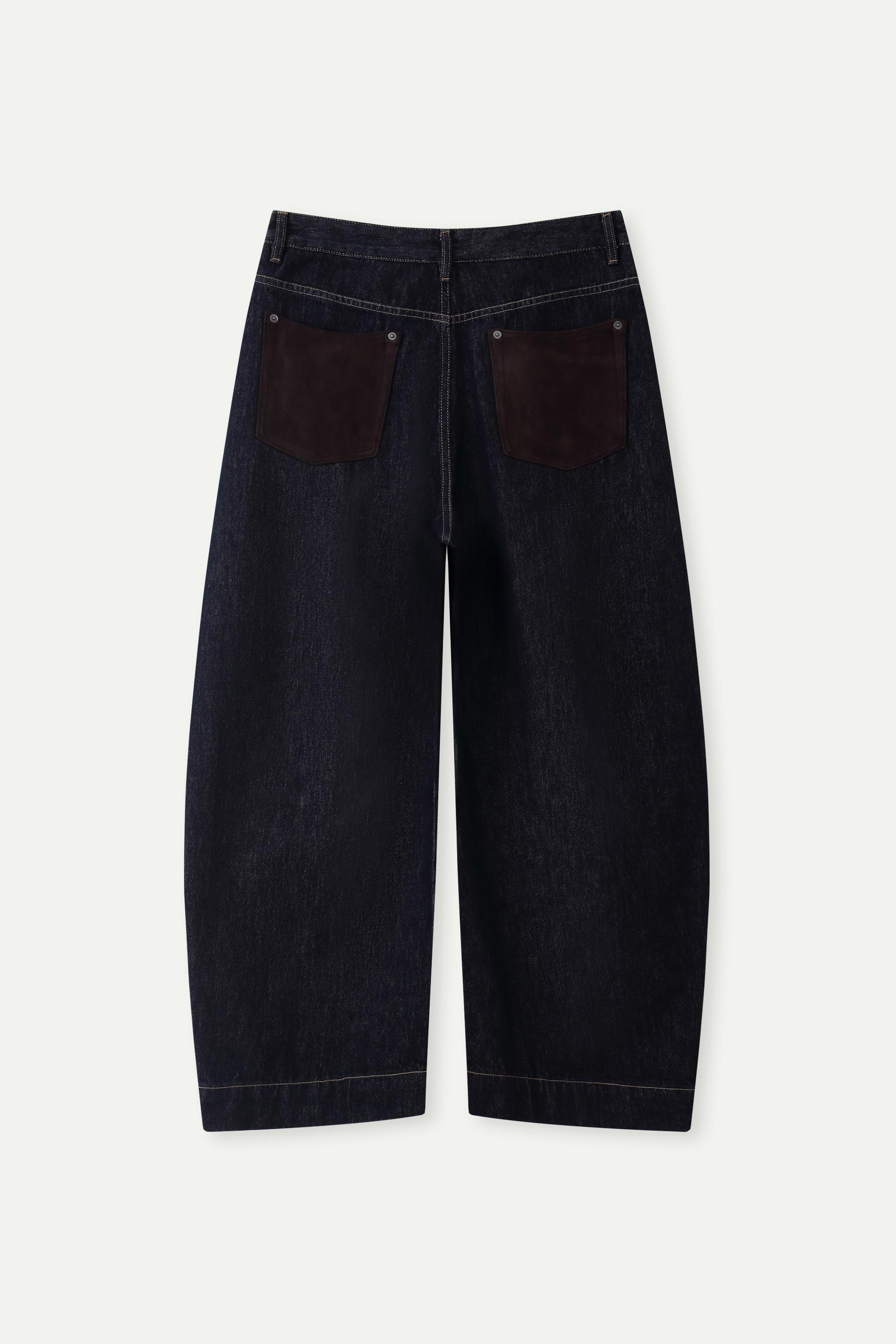 Dark Wash Balloon Leg Jeans with Suede Pocket Detail