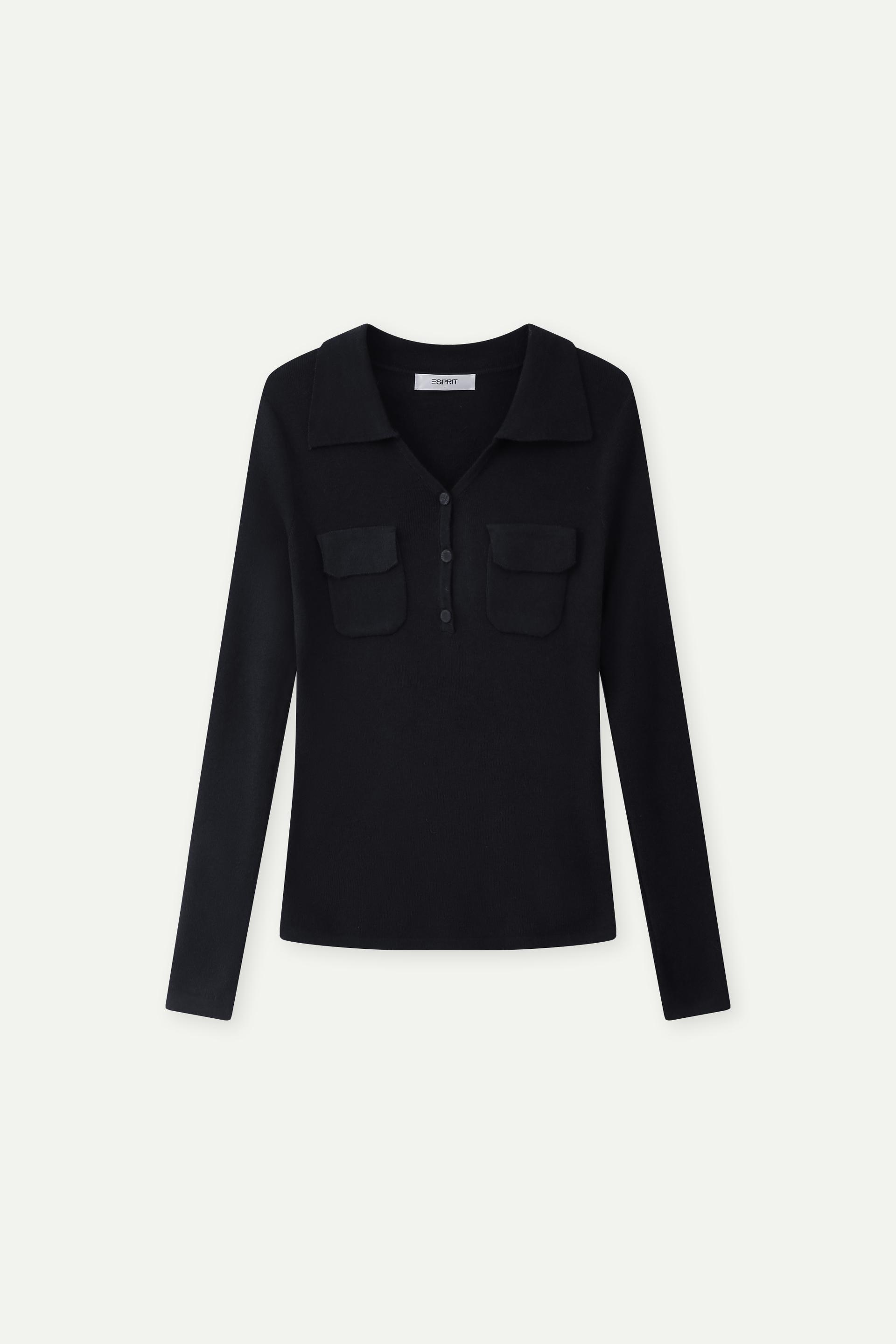 Buttoned Knit Polo Top