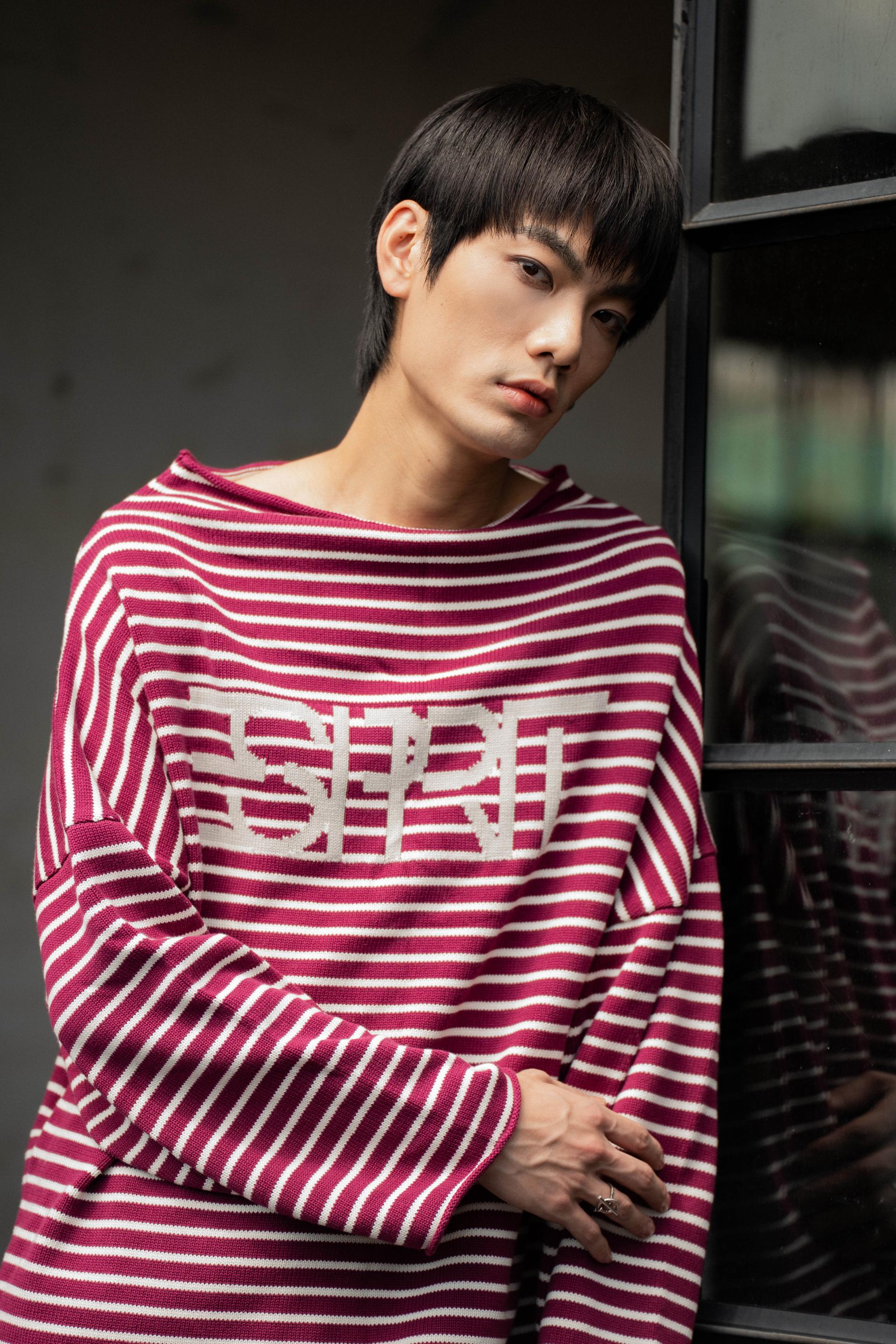 Striped Logo Oversized Boat Neck Sweatshirt