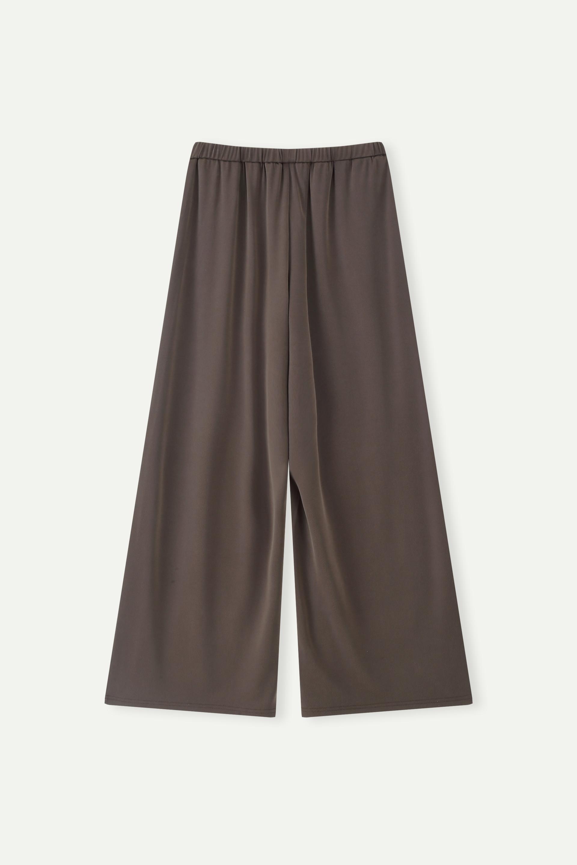 Ribbed Knit Elastic Waist Wide-Leg Pants