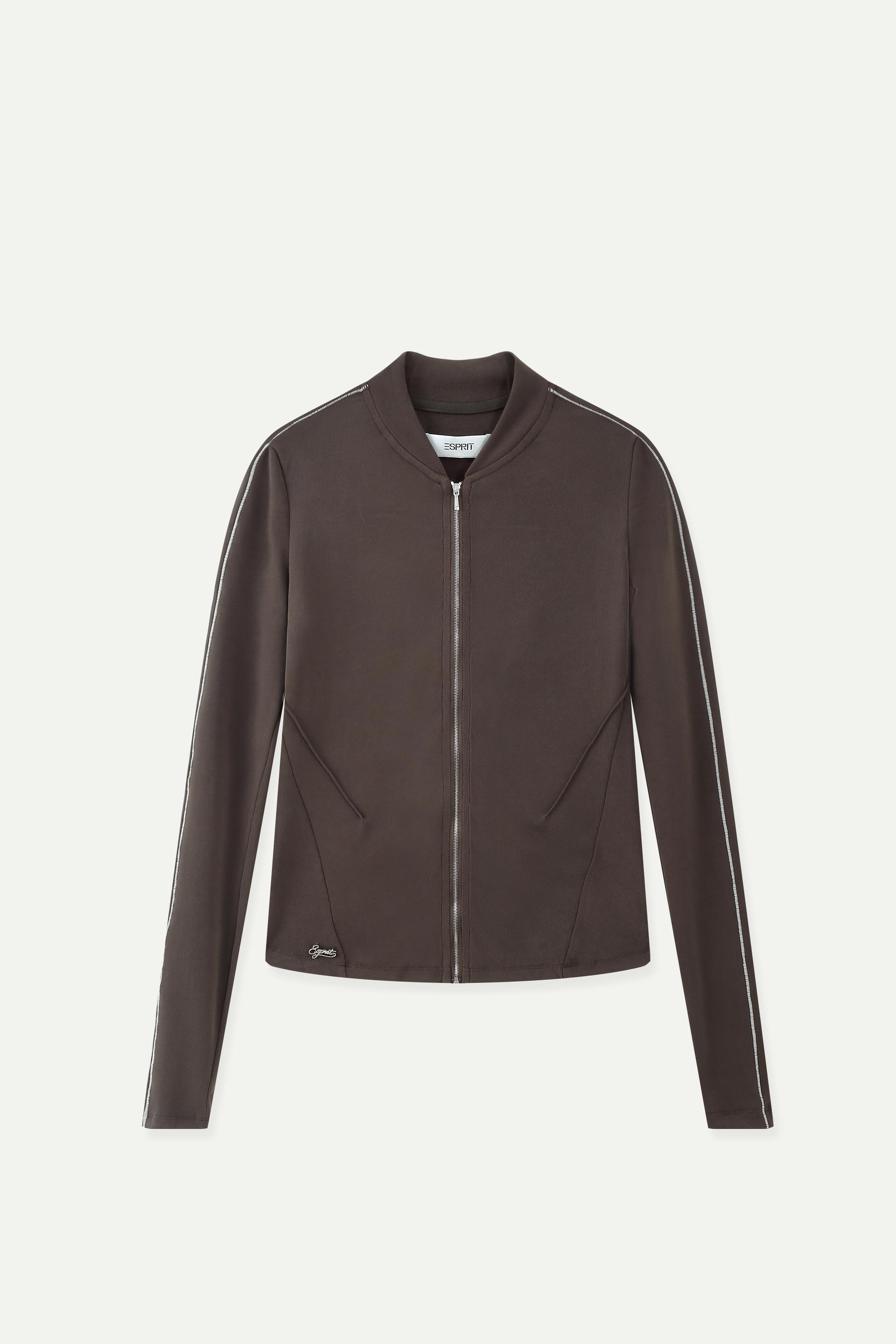 Contrast Piping Baseball Collar Zip-Up Top