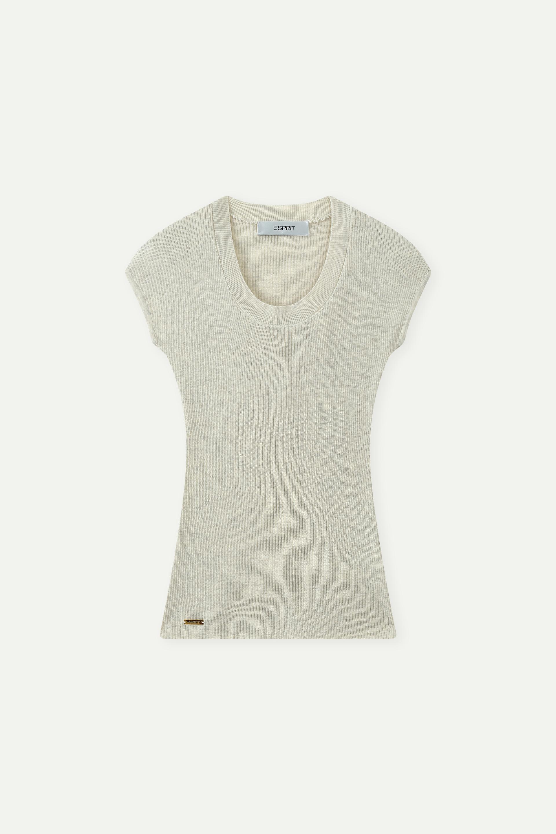 坑條針織蓋袖上衣