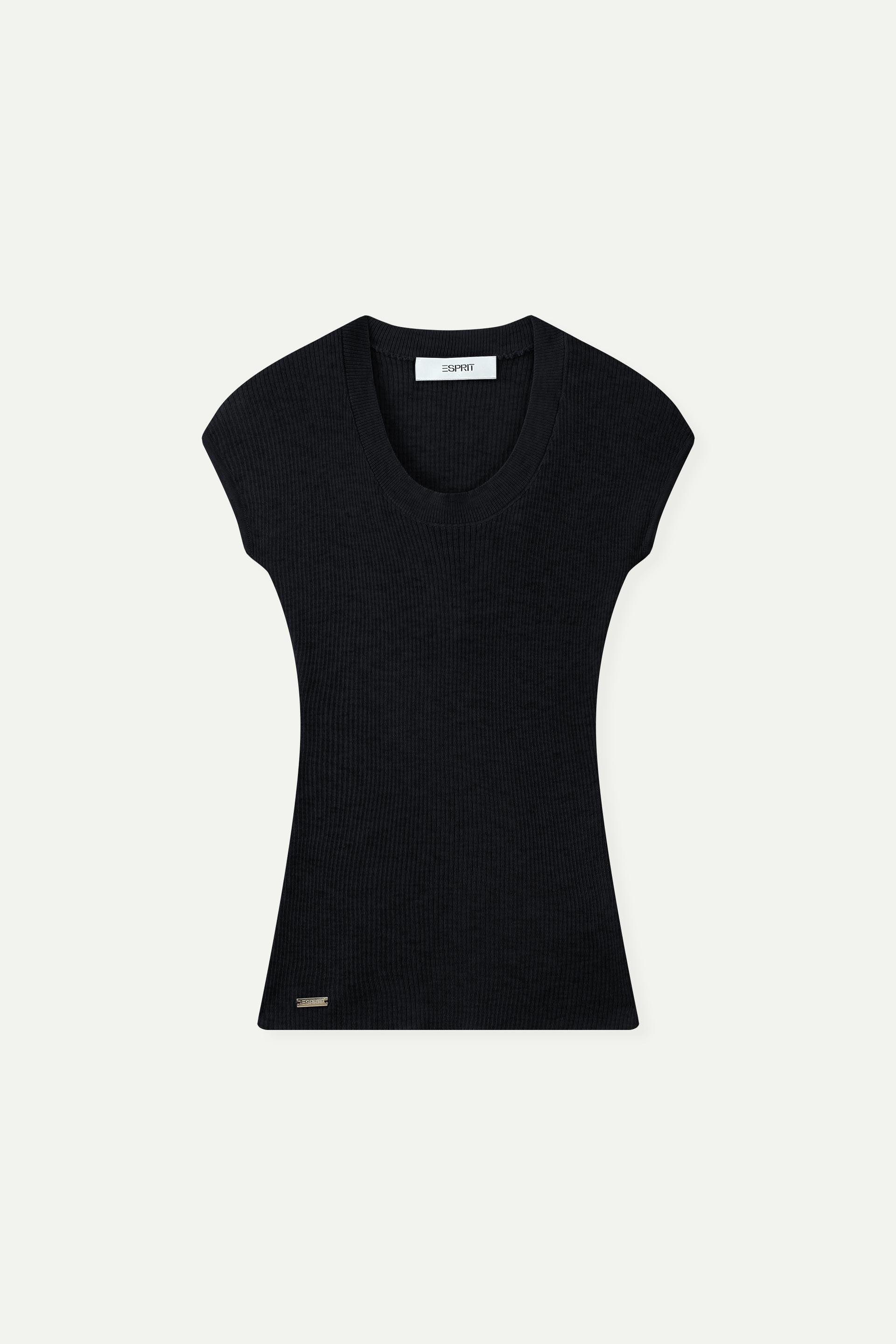 坑條針織蓋袖上衣