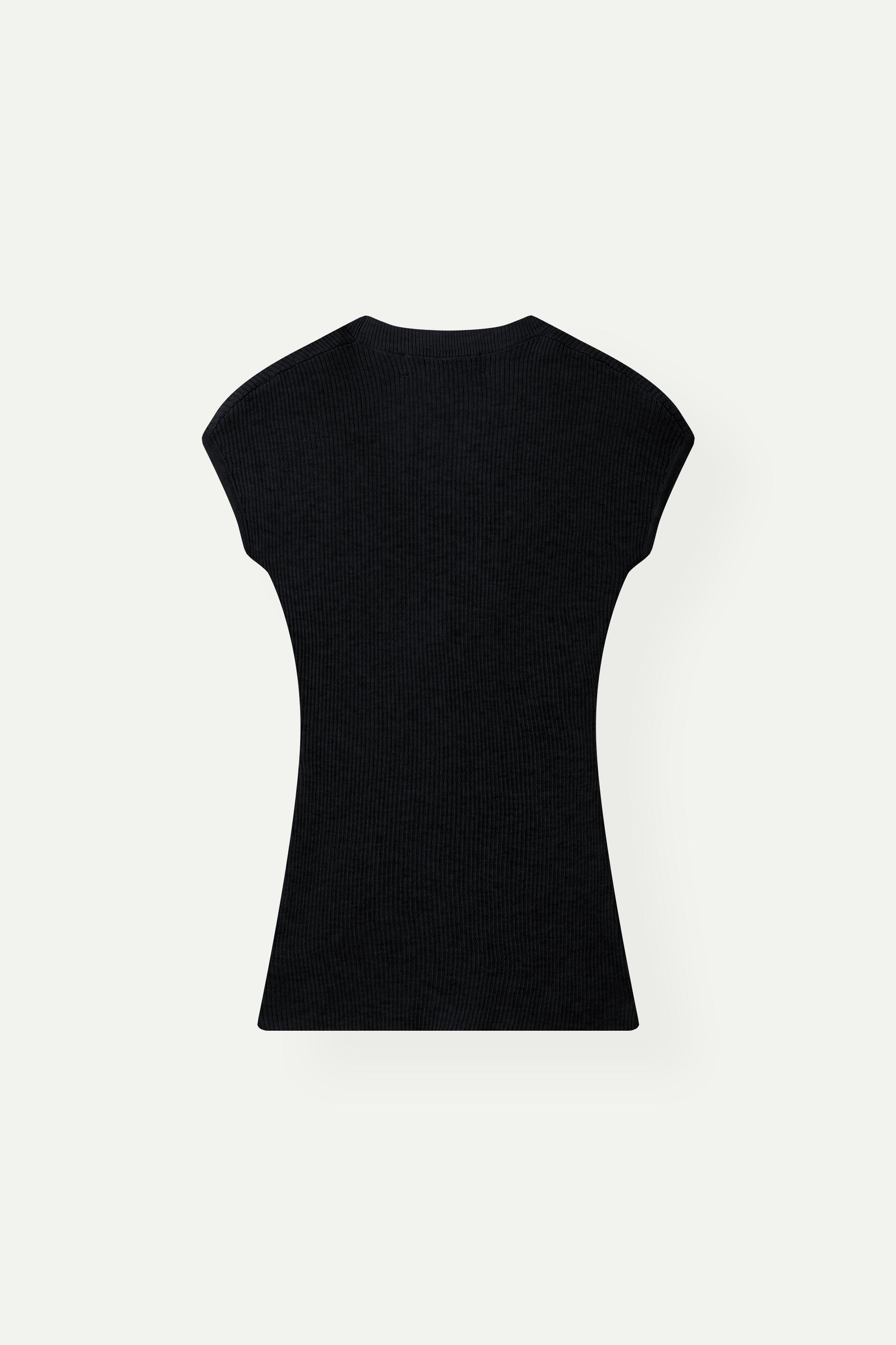 坑條針織蓋袖上衣