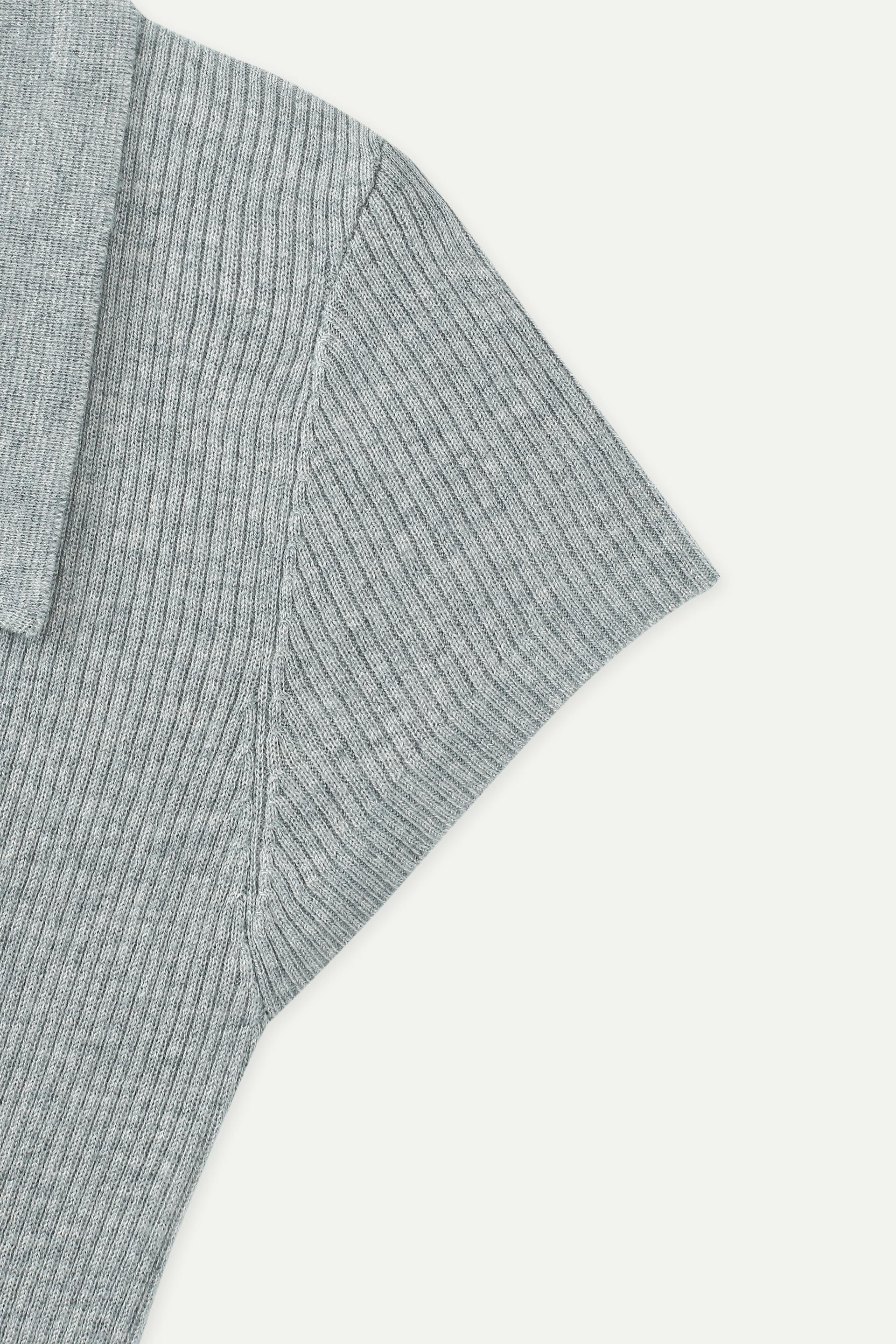 坑條針織 Polo 短袖上衣