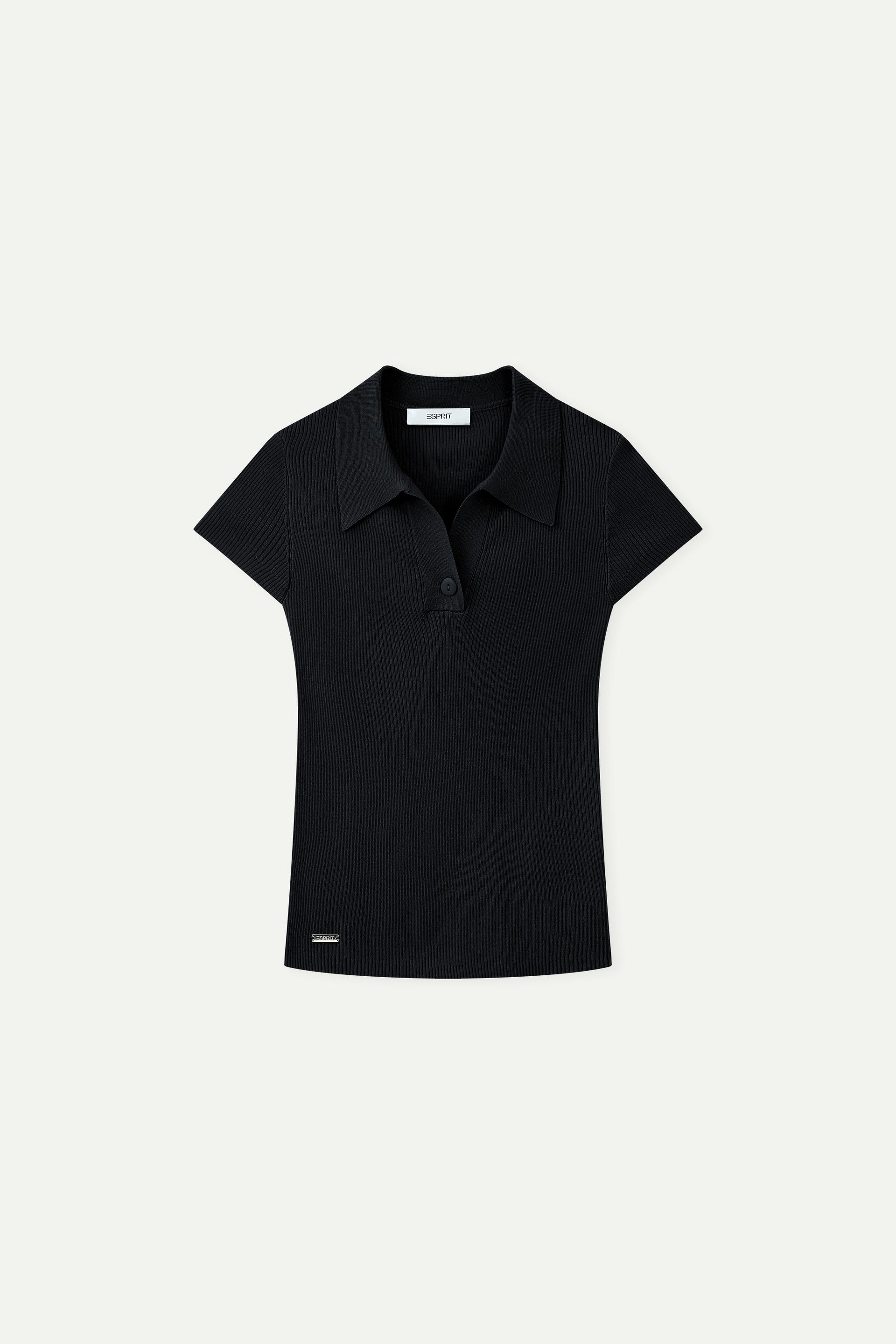 坑條針織 Polo 短袖上衣