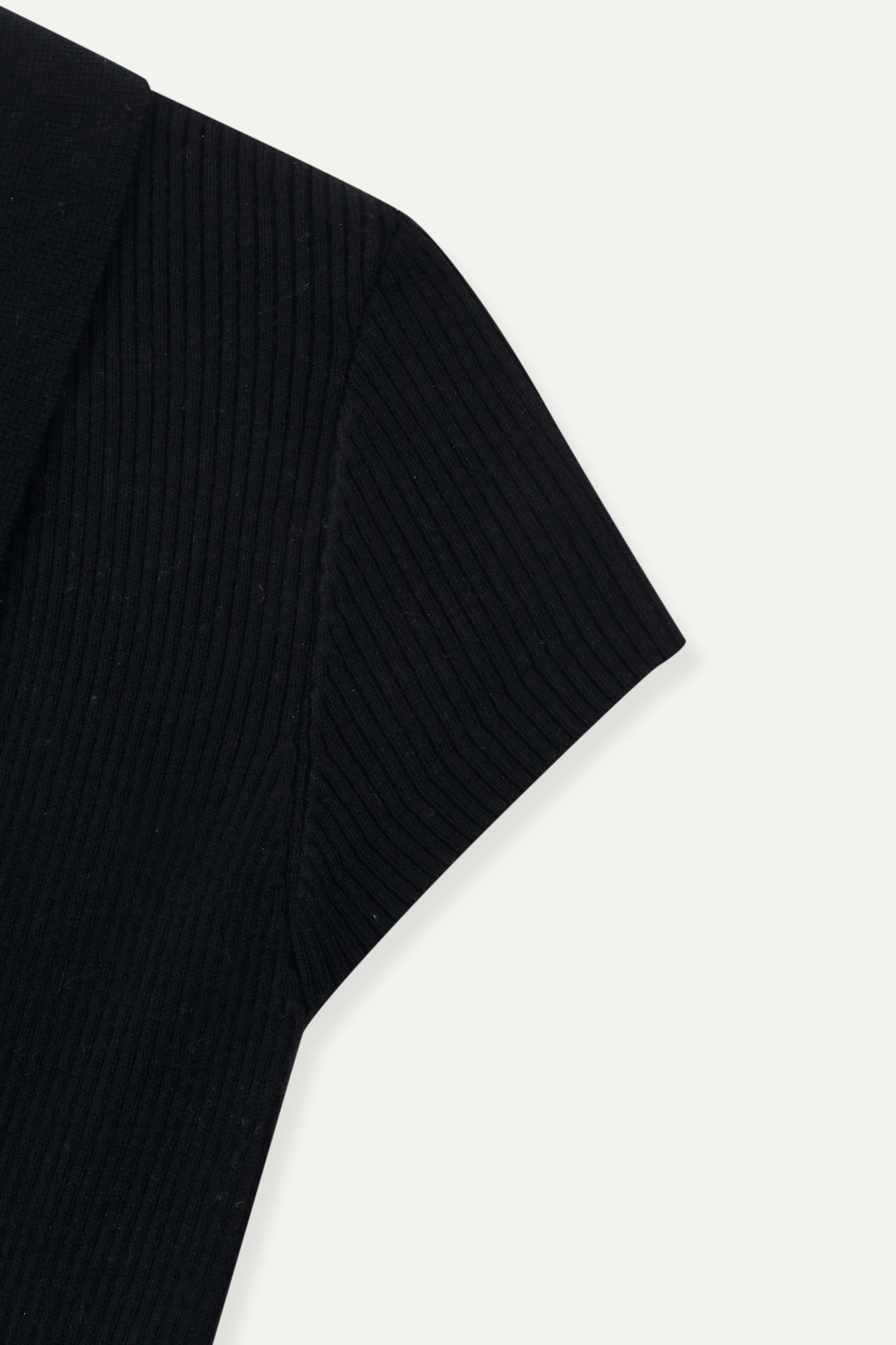 坑條針織 Polo 短袖上衣