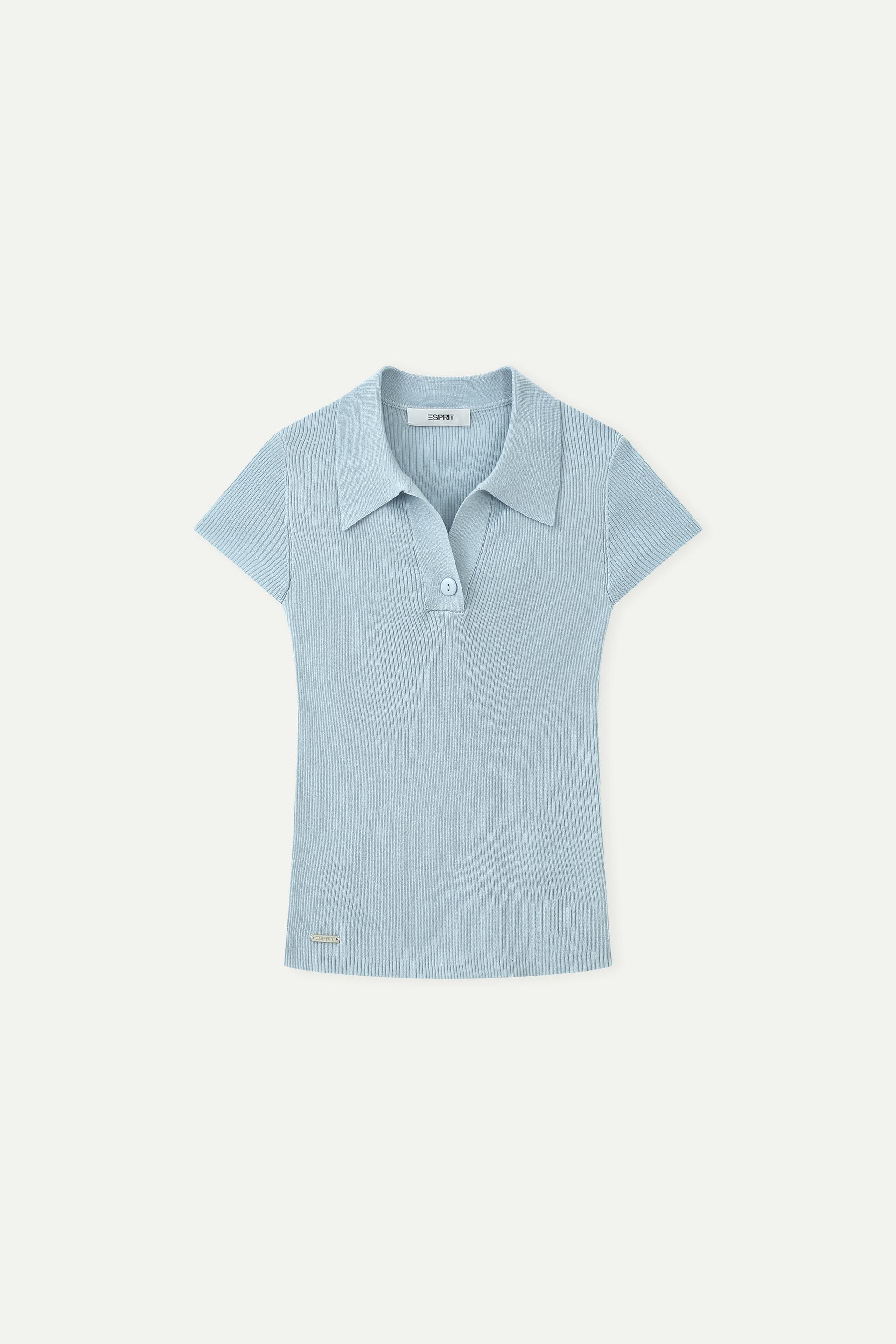 坑條針織 Polo 短袖上衣