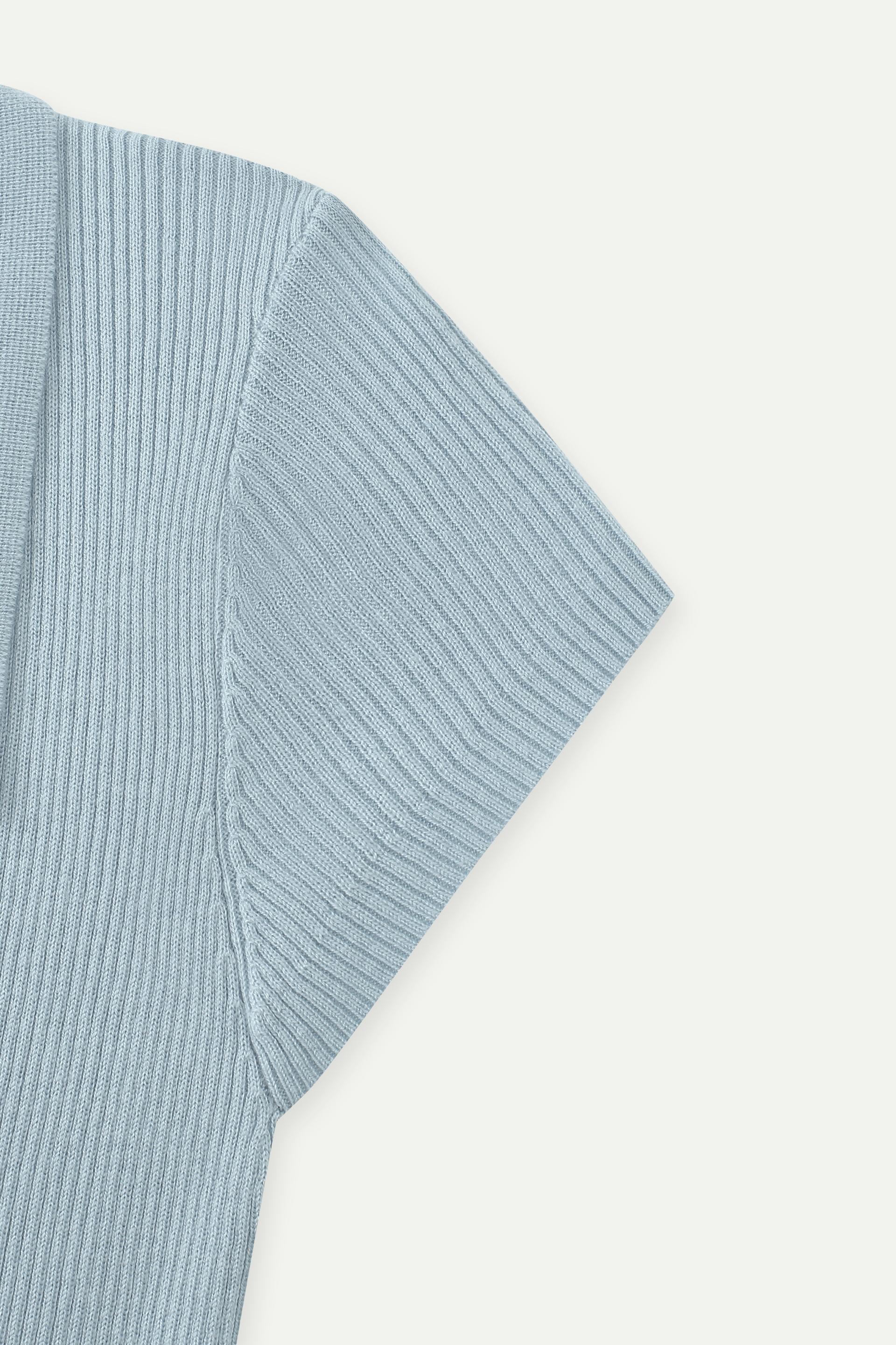 坑條針織 Polo 短袖上衣