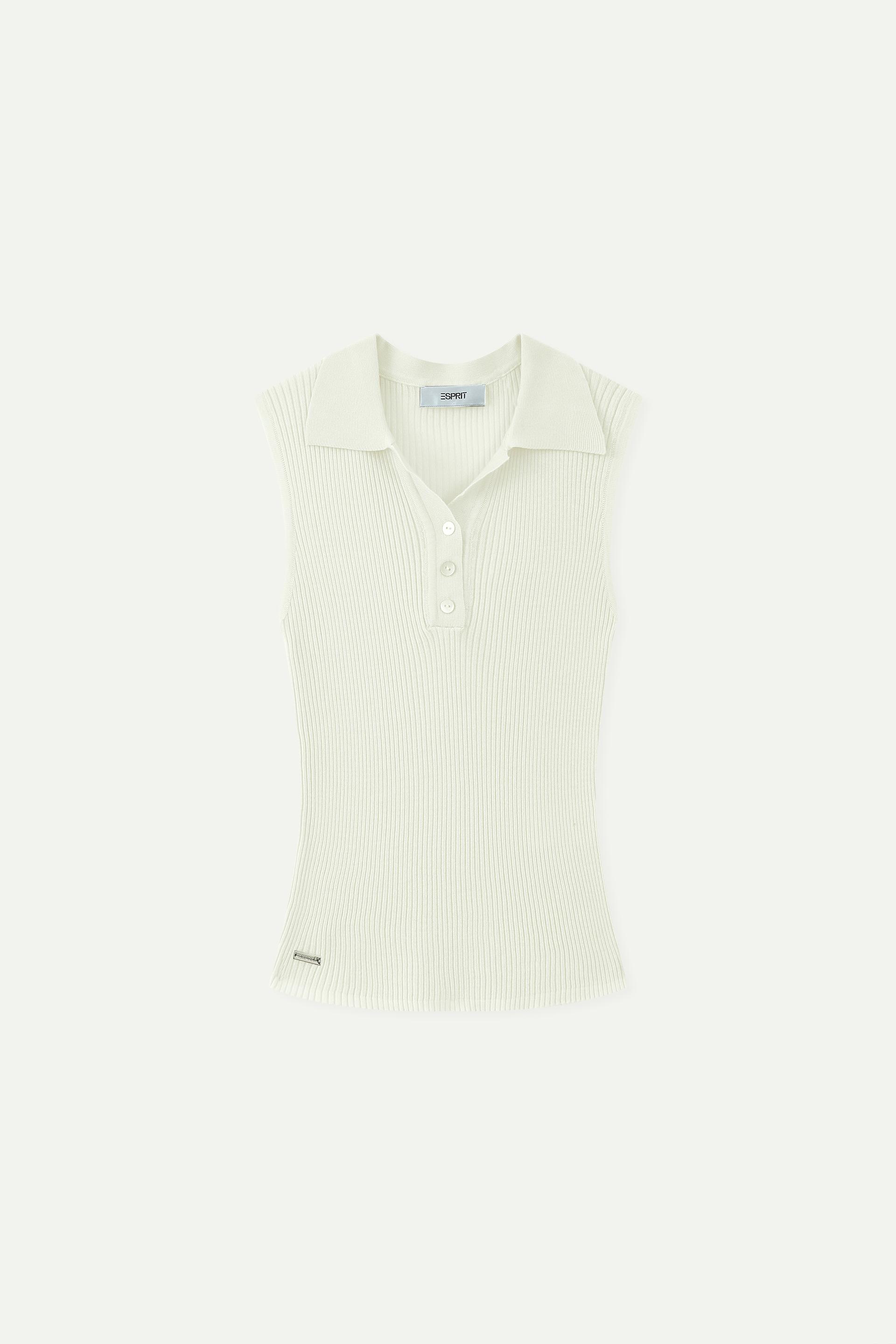 坑條針織無袖 Polo 上衣