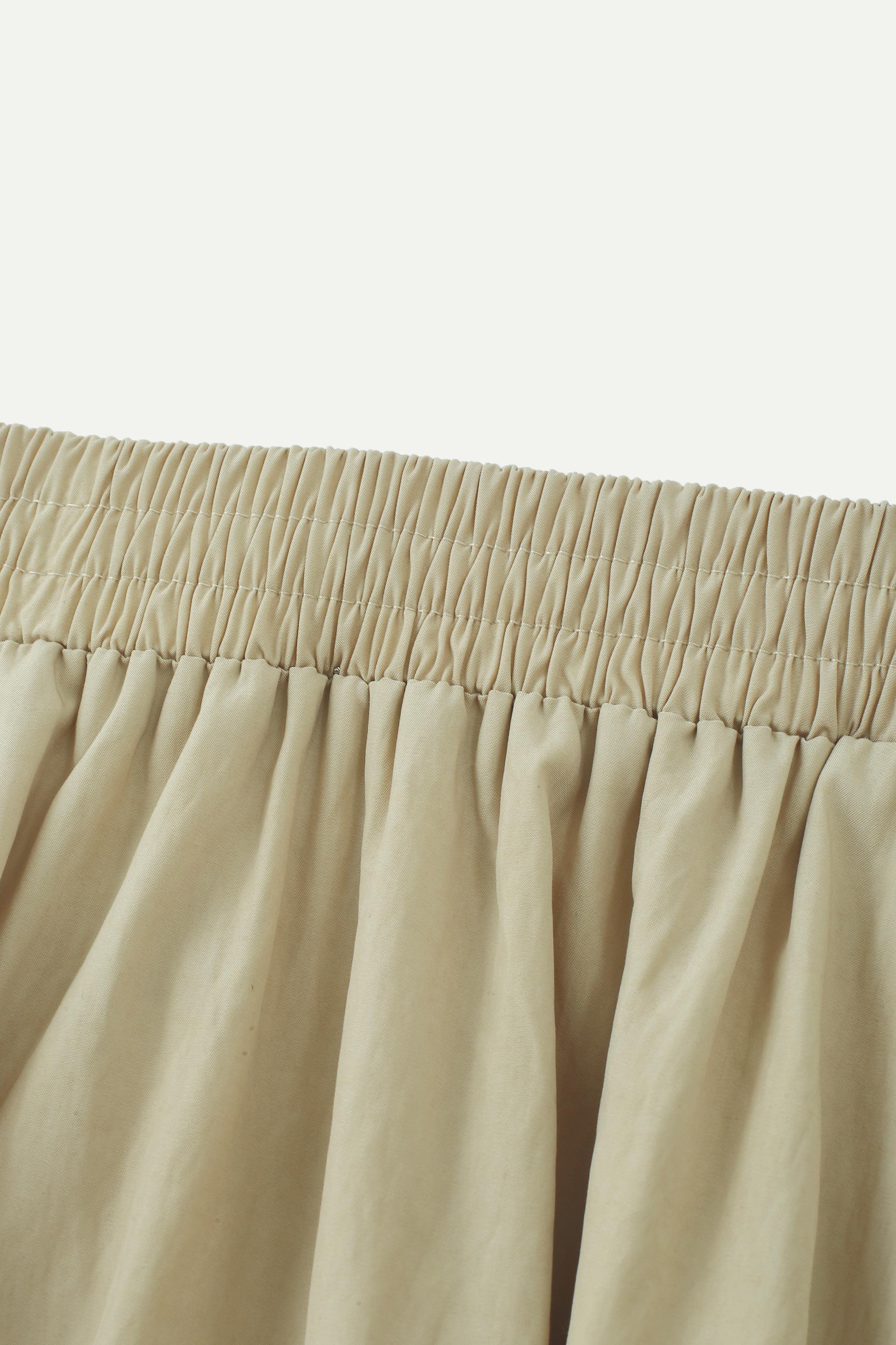 鬆緊腰中長半身裙（附口袋）