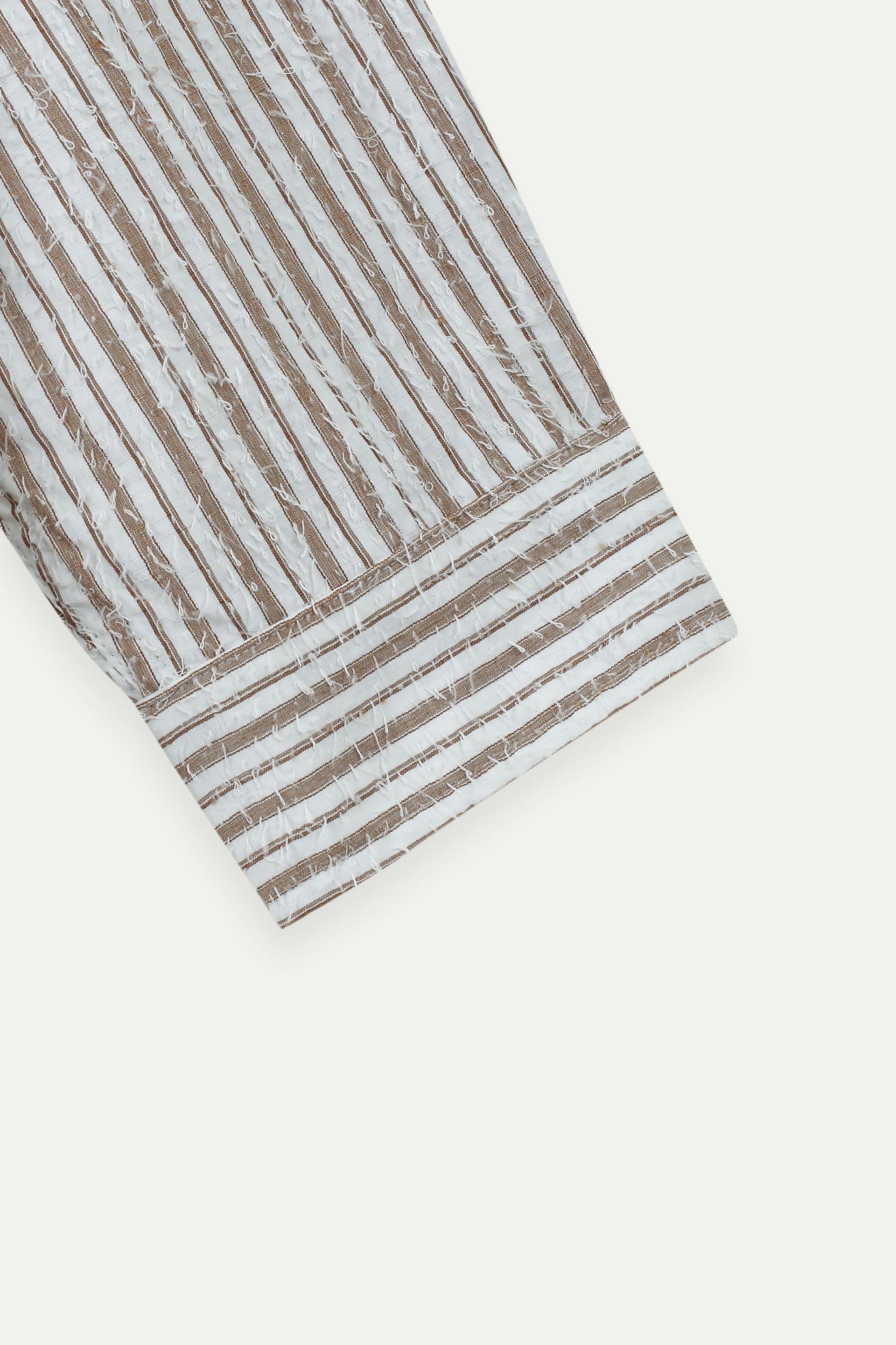 棉混紡肌理條紋闊身襯衫