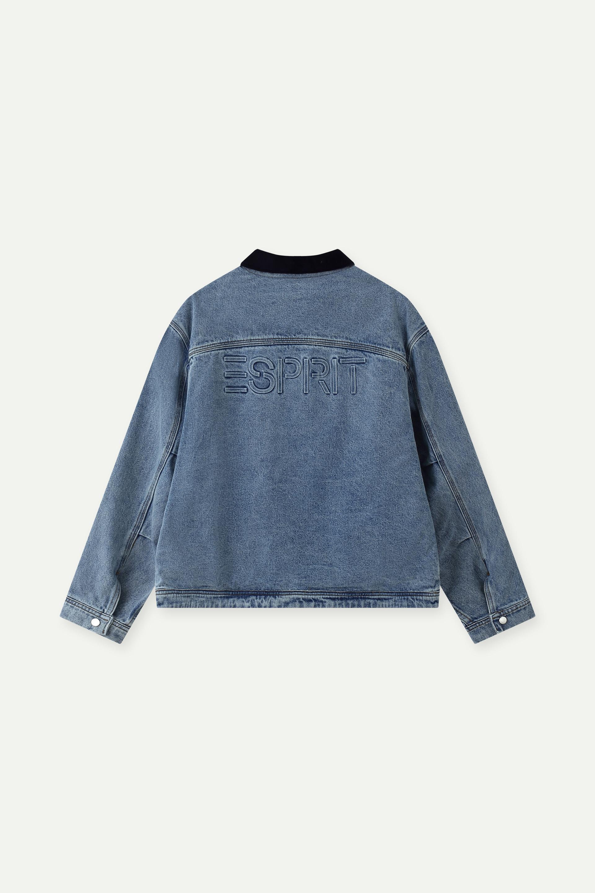 Men's Corduroy Collar Zip-Up Denim Jacket