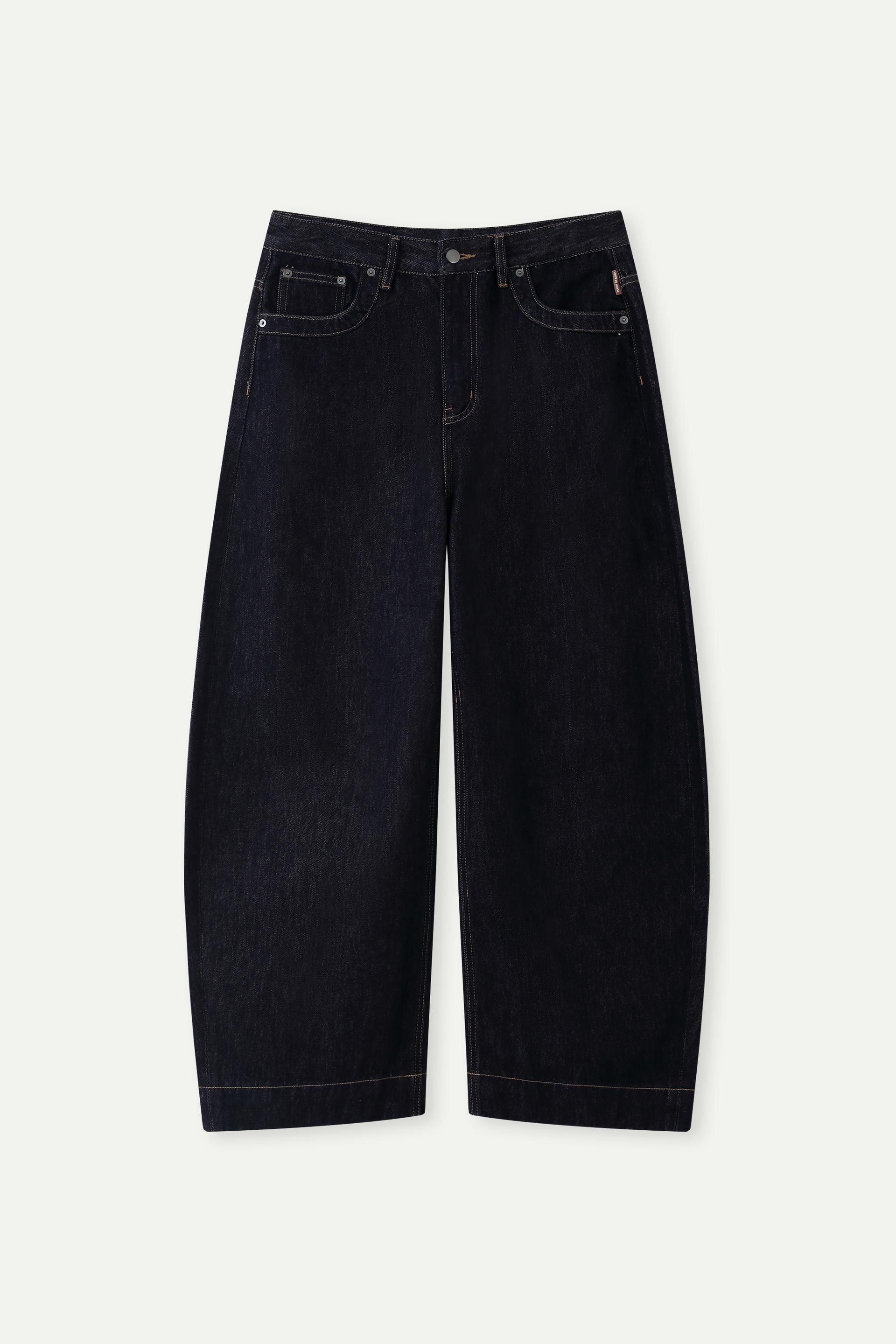 Dark Wash Balloon Leg Jeans with Suede Pocket Detail