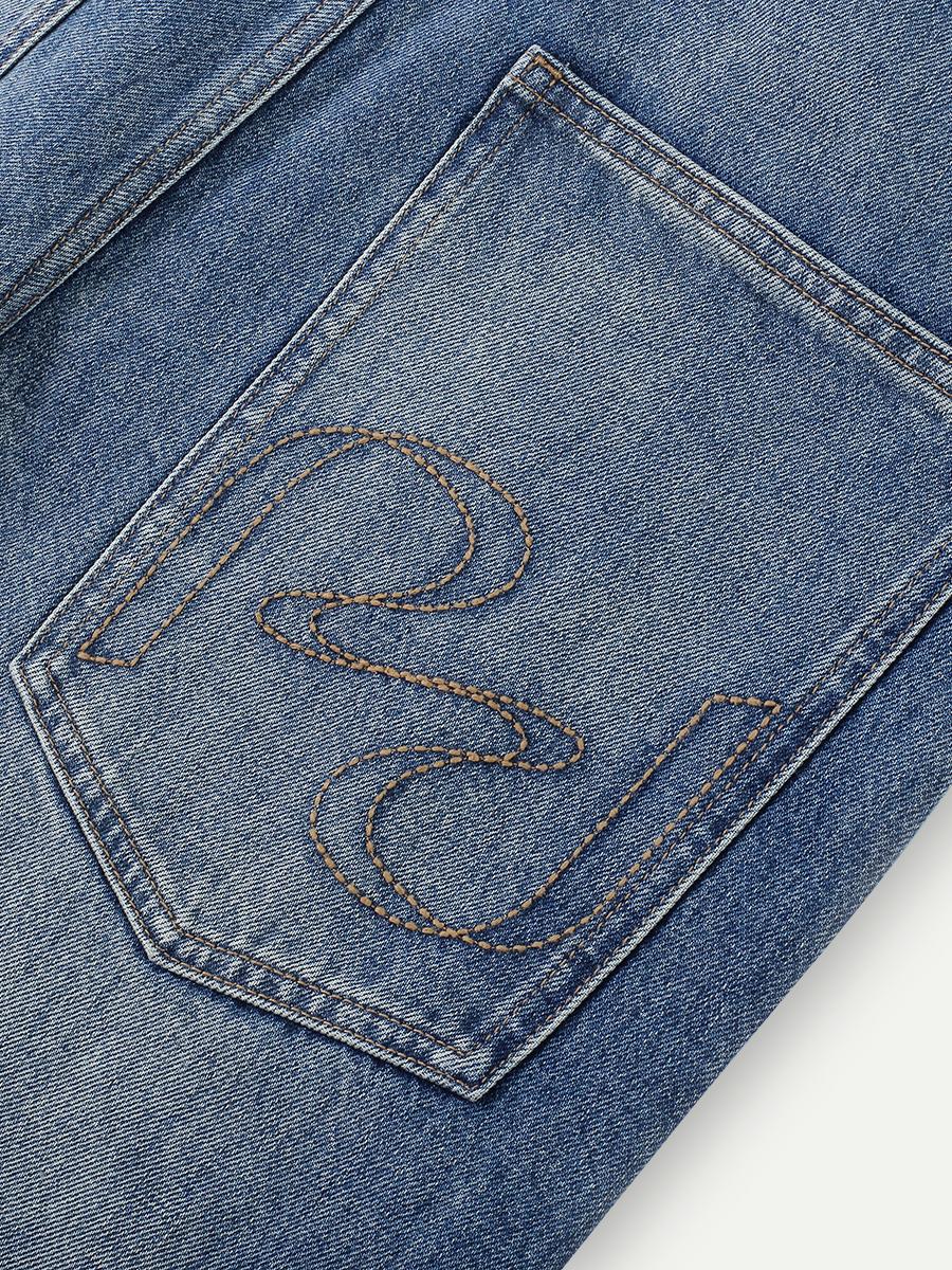 復古水洗闊腳牛仔褲