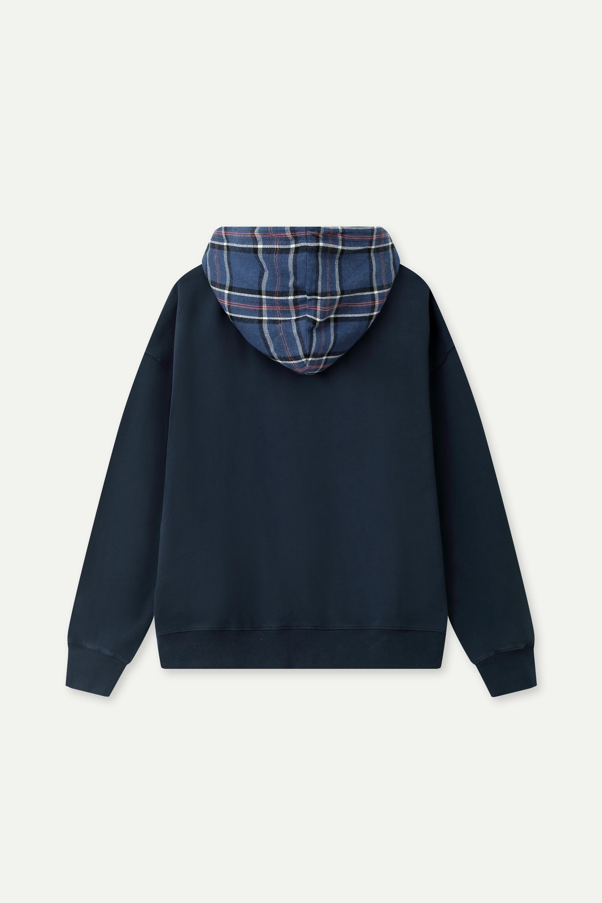 撞色格紋連帽衛衣