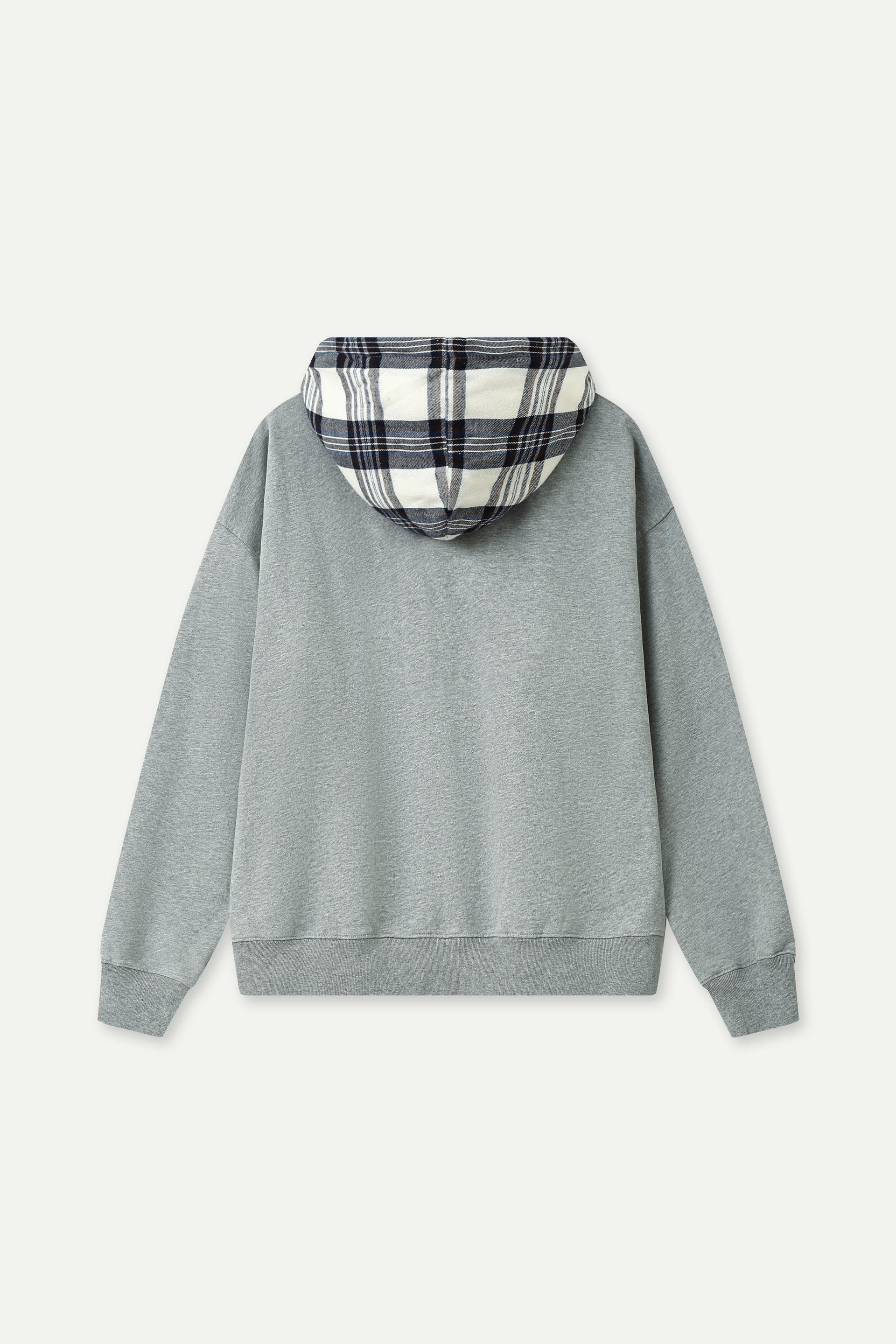 撞色格紋連帽衛衣